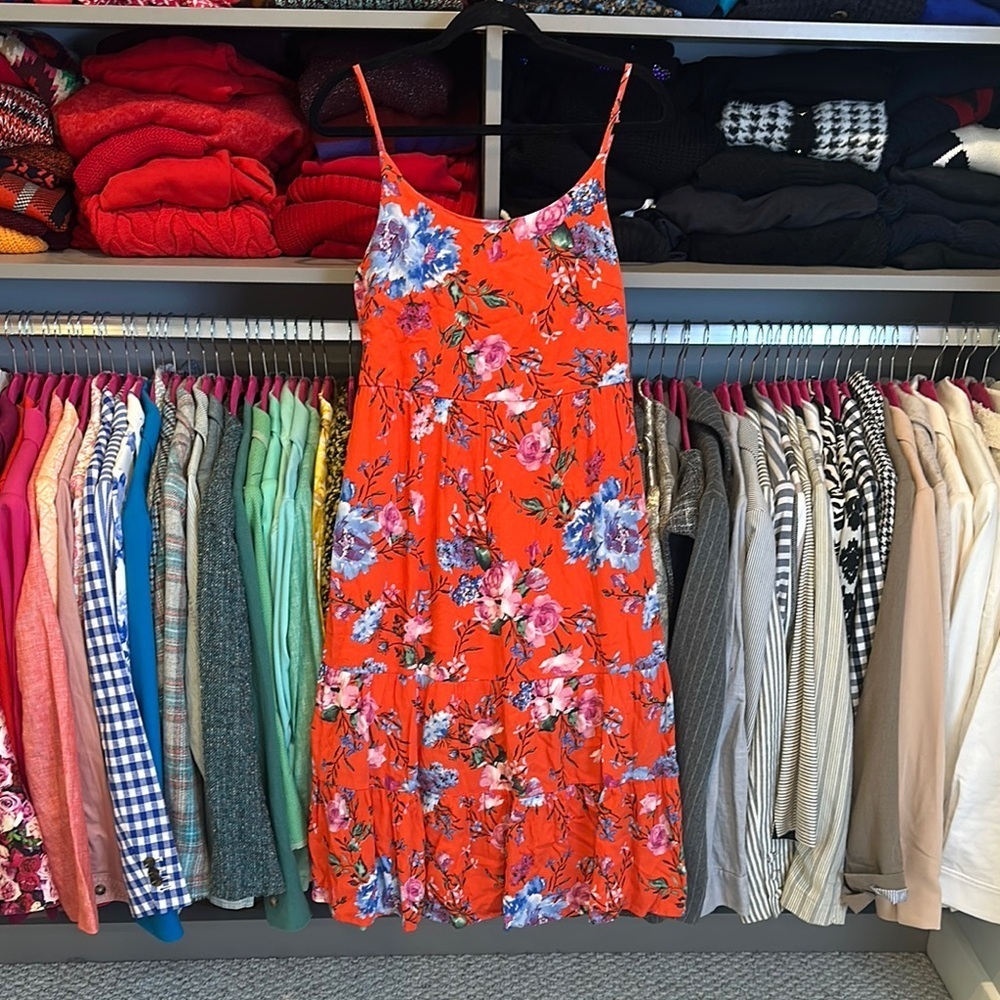 Miami orange/blue floral adjustable strap lined side zipper dress size XS
